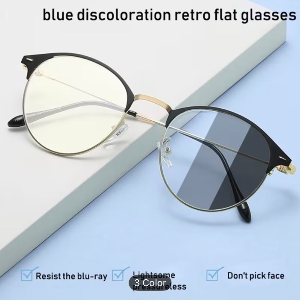 Retro Black and Gold Glasses w/Blue Anti Blue light Non-Prescription Unisex